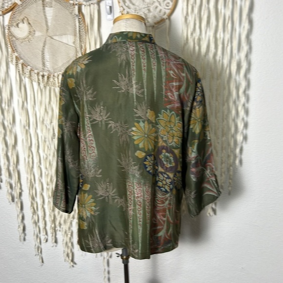 Poeme by Citron Green Asian Inspired Floral Print Quarter Sleeve Top Jacket M - Picture 5 of 10